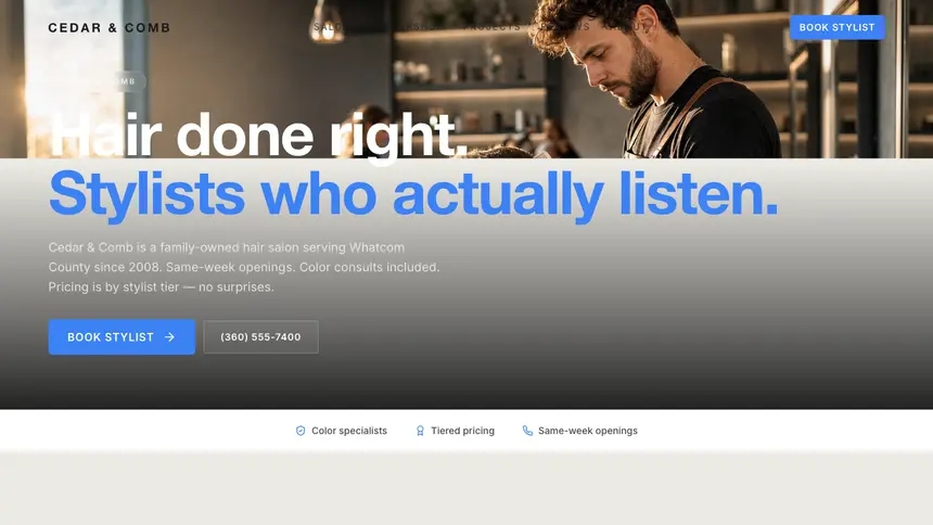 Hair & Barber Soft Inviting demo website thumbnail