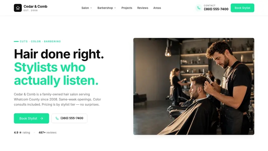 Hair & Barber Bright Docs demo website thumbnail