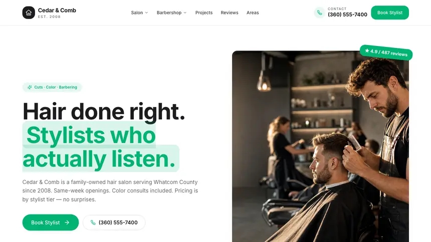 Hair & Barber Open Canvas demo website thumbnail