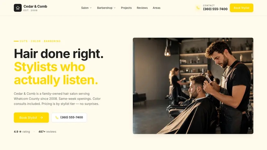 Hair & Barber Refined Tech demo website thumbnail