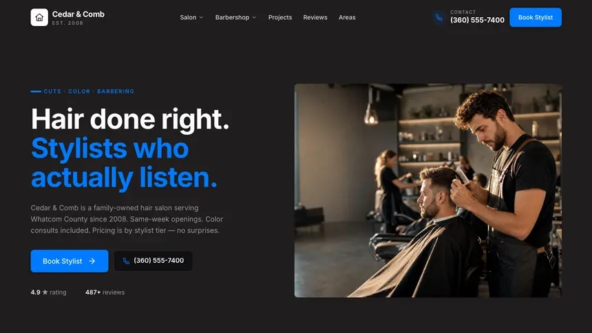 Hair & Barber Developer Dark demo website thumbnail