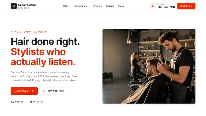 Hair & Barber Technical Clean demo website thumbnail
