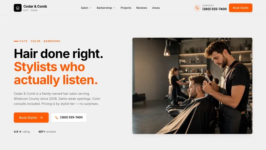 Hair & Barber Minimal Mail demo website thumbnail