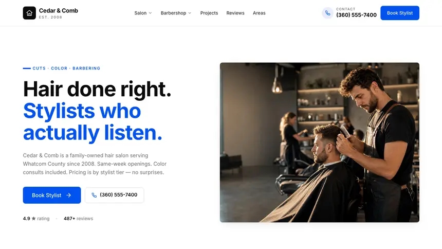 Hair & Barber Editorial Content demo website thumbnail