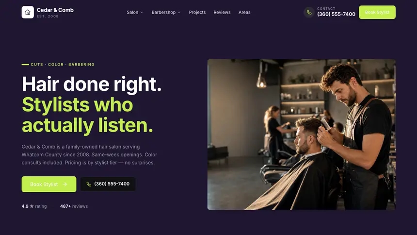 Hair & Barber Focused Monitor demo website thumbnail