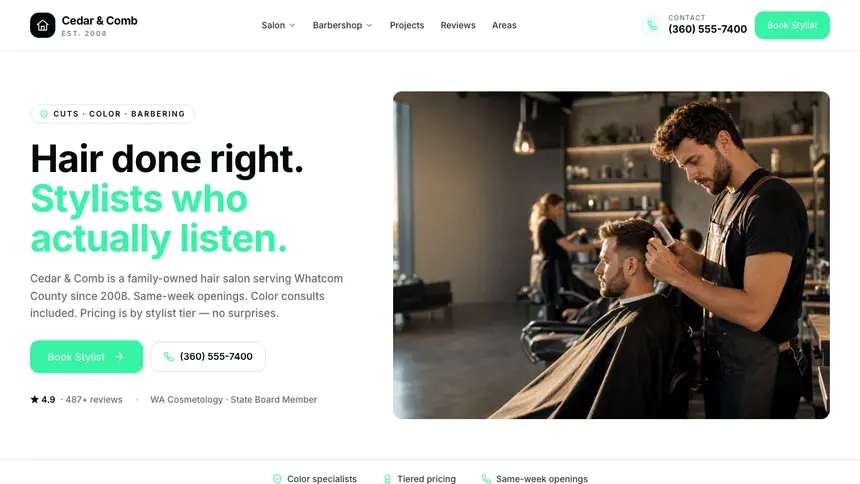 Hair & Barber Commerce Ready demo website thumbnail