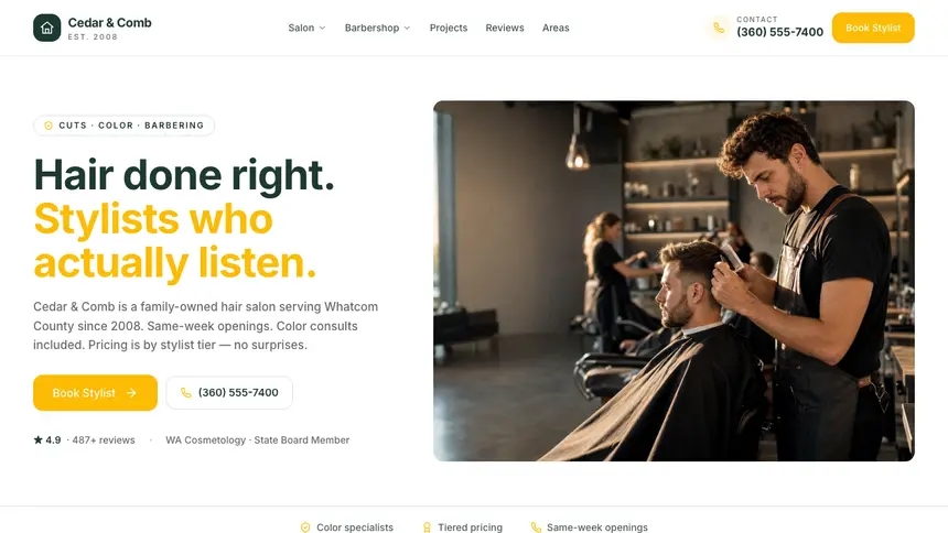 Hair & Barber Warm Retail demo website thumbnail