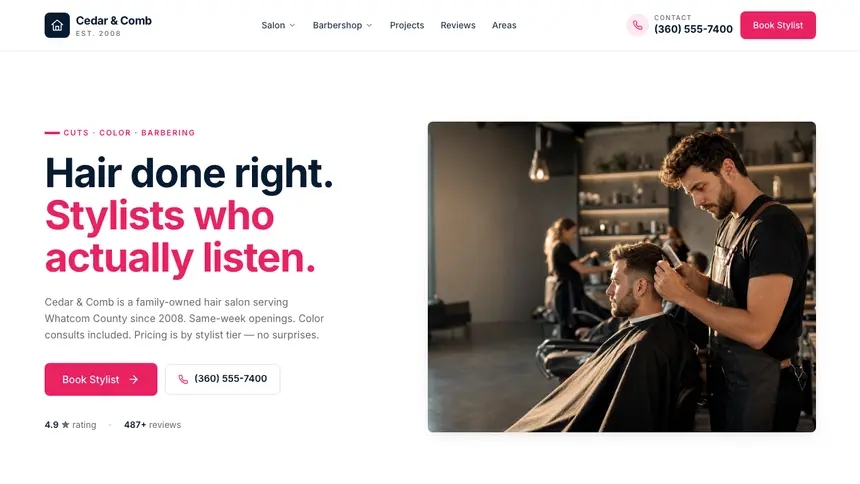 Hair & Barber Polished Gradient demo website thumbnail