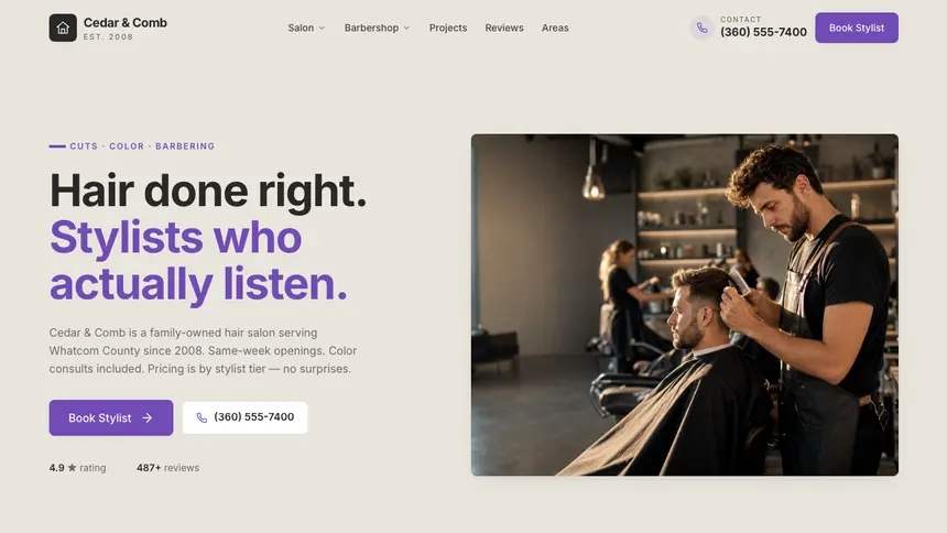 Hair & Barber Sleek Premium demo website thumbnail