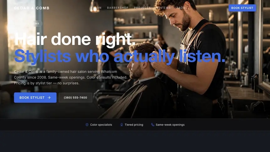 Hair & Barber Futuristic Minimal demo website thumbnail