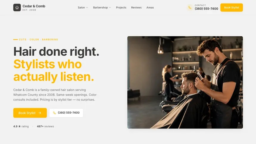 Hair & Barber Energetic Tech demo website thumbnail