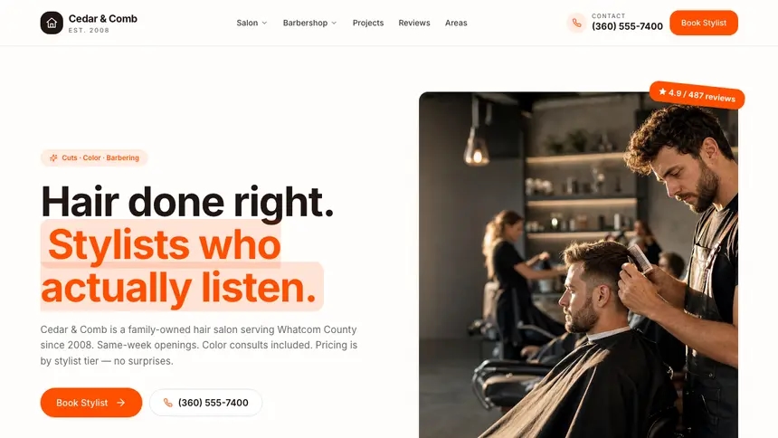 Hair & Barber Connected Workflow demo website thumbnail