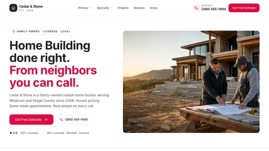 Home Building Warm Hospitality demo website thumbnail