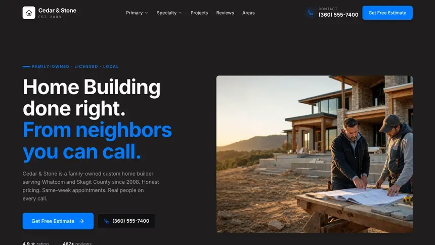 Home Building Developer Dark demo website thumbnail