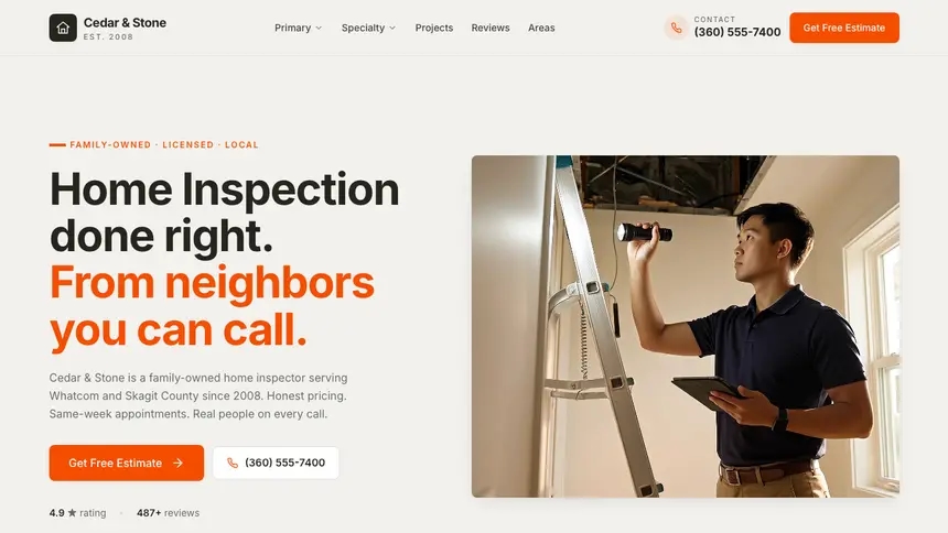 Home Inspection Focused Dark demo website thumbnail