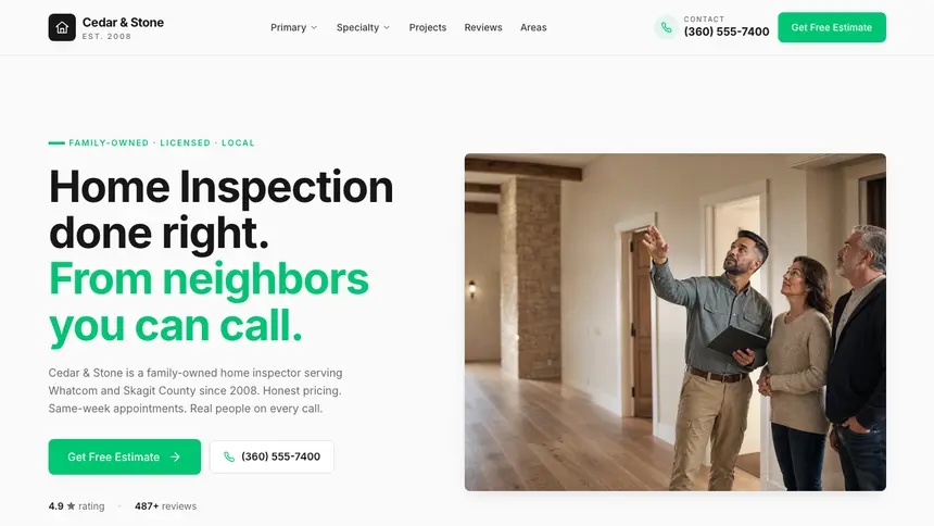 Home Inspection Modern Green demo website thumbnail