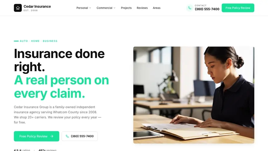 Insurance Bright Docs demo website thumbnail