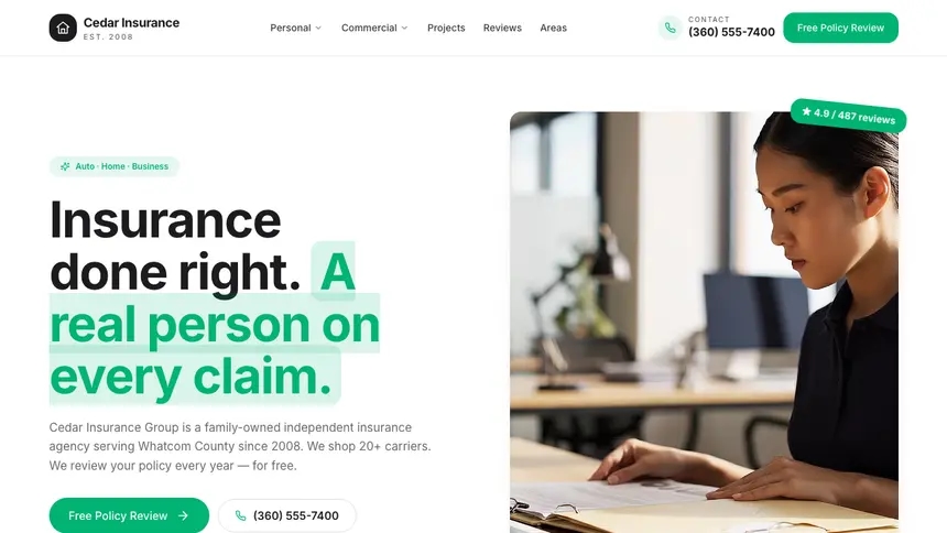 Insurance Open Canvas demo website thumbnail