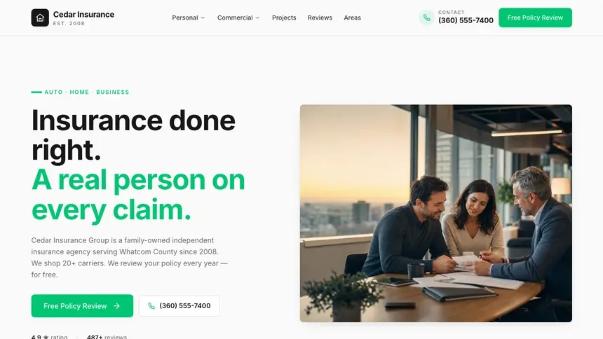 Insurance Modern Green demo website thumbnail
