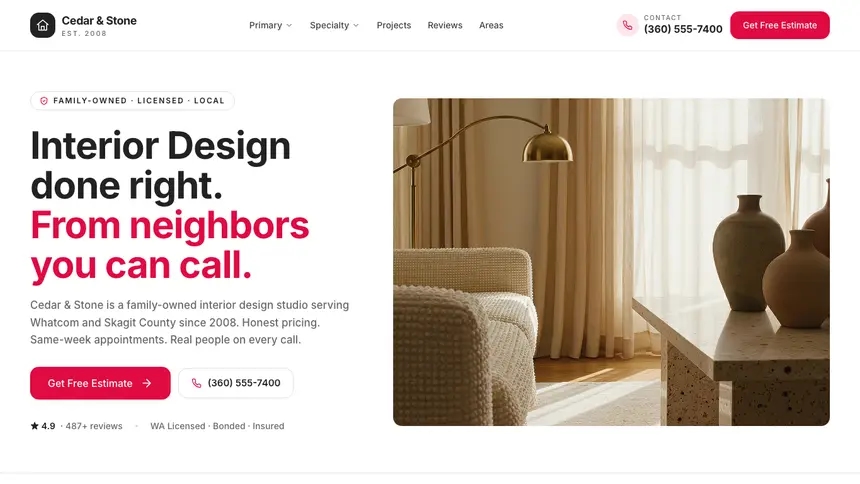 Interior Design Warm Hospitality demo website thumbnail