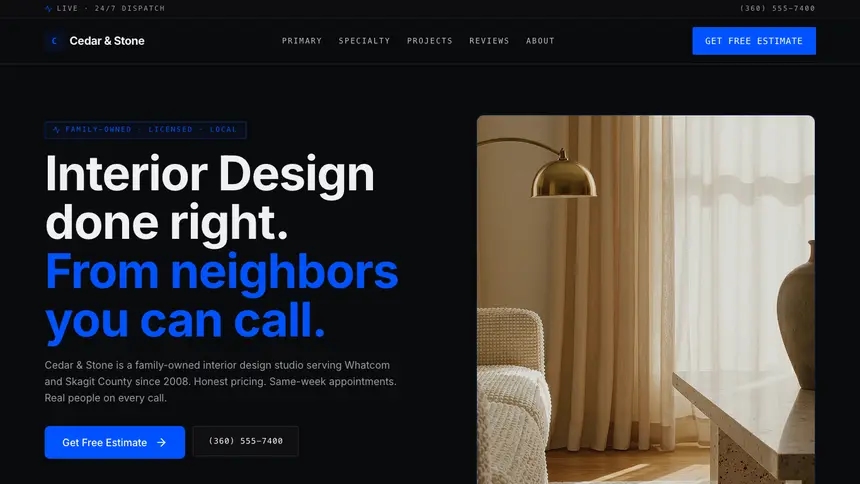 Interior Design Trusted Finance demo website thumbnail