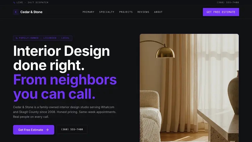 Interior Design Deep Contrast demo website thumbnail