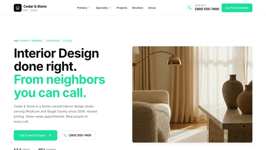 Interior Design Bright Docs demo website thumbnail