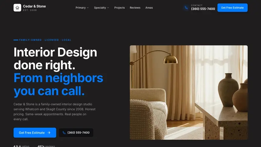 Interior Design Developer Dark demo website thumbnail