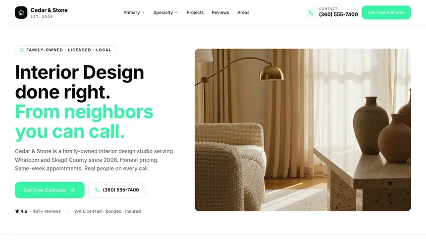 Interior Design Commerce Ready demo website thumbnail
