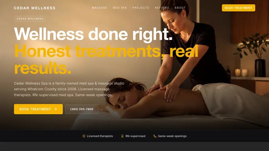 Massage & Med Spa Performance Accent demo website thumbnail