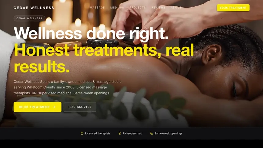 Massage & Med Spa Bold Performance demo website thumbnail