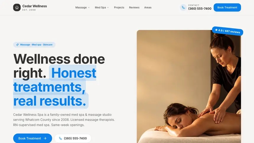Massage & Med Spa Clean Editorial demo website thumbnail