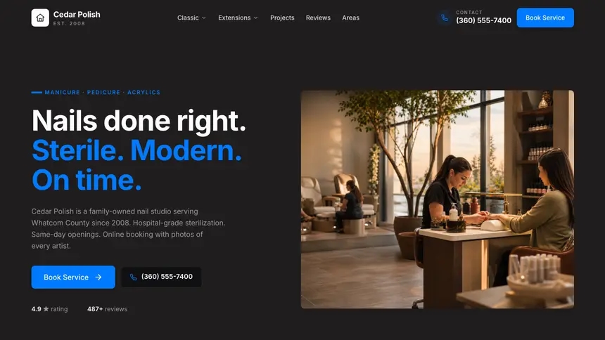 Nail Salon Developer Dark demo website thumbnail
