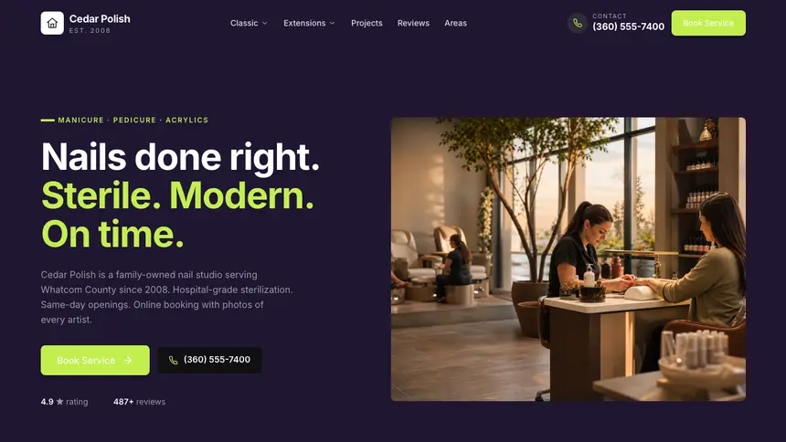 Nail Salon Focused Monitor demo website thumbnail