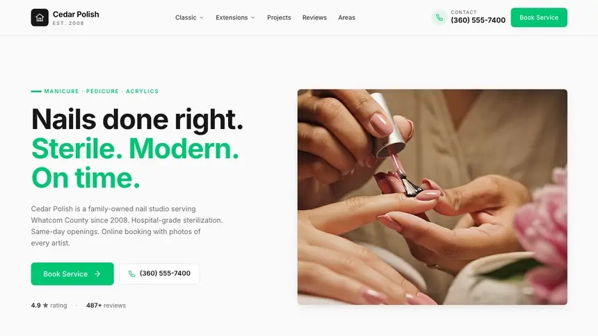 Nail Salon Modern Green demo website thumbnail
