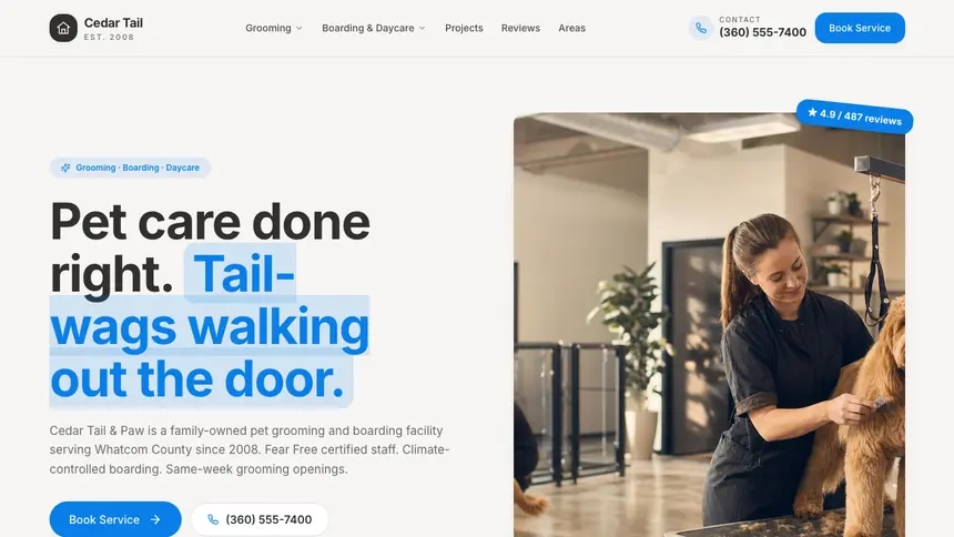 Pet Services Clean Editorial demo website thumbnail