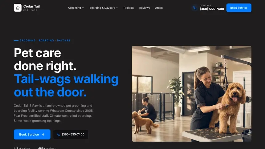 Pet Services Developer Dark demo website thumbnail