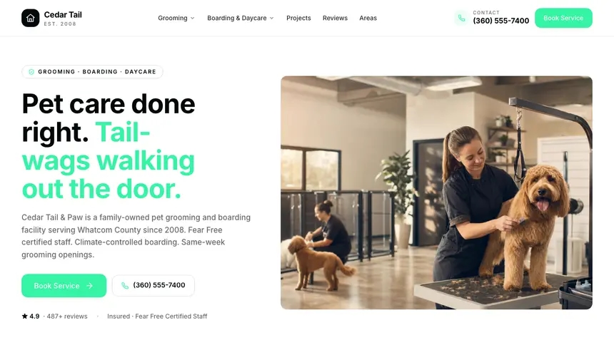 Pet Services Commerce Ready demo website thumbnail