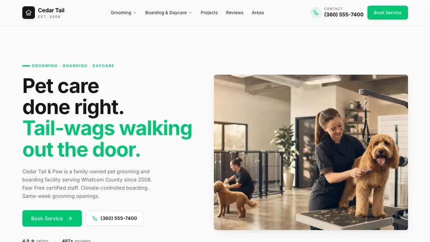 Pet Services Modern Green demo website thumbnail