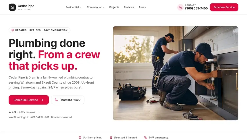 Plumbing Warm Hospitality demo website thumbnail