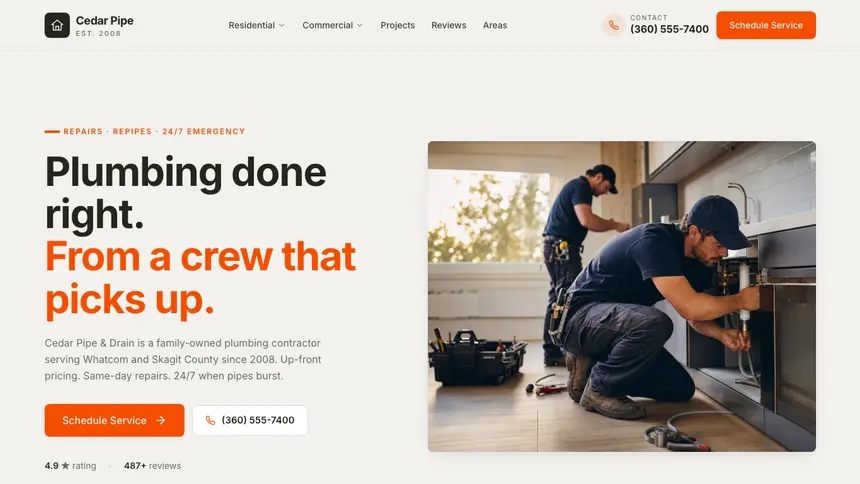 Plumbing Focused Dark demo website thumbnail