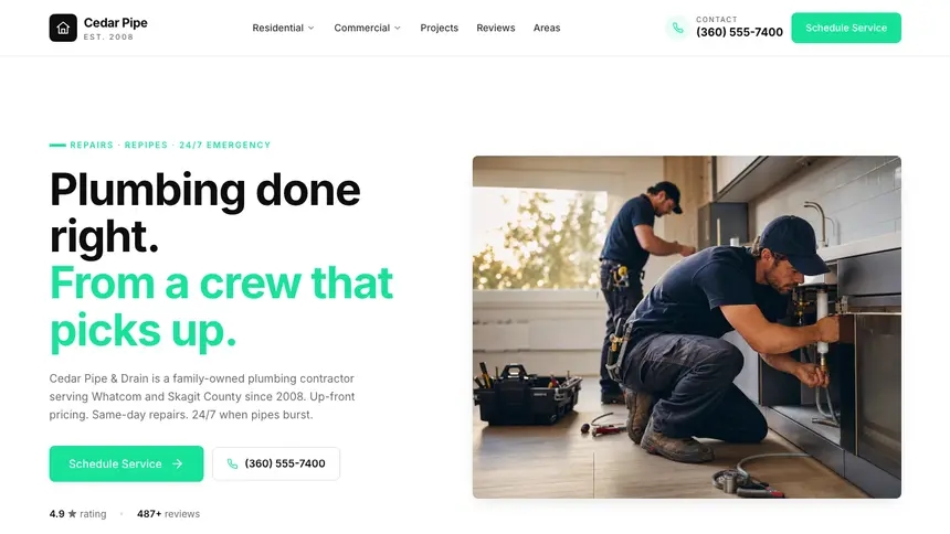 Plumbing Bright Docs demo website thumbnail