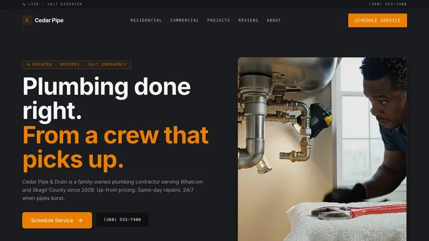 Plumbing Modern Finance demo website thumbnail