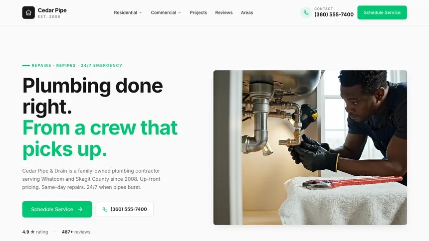 Plumbing Modern Green demo website thumbnail