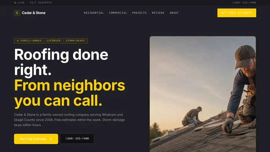Roofing Bold Contrast demo website thumbnail