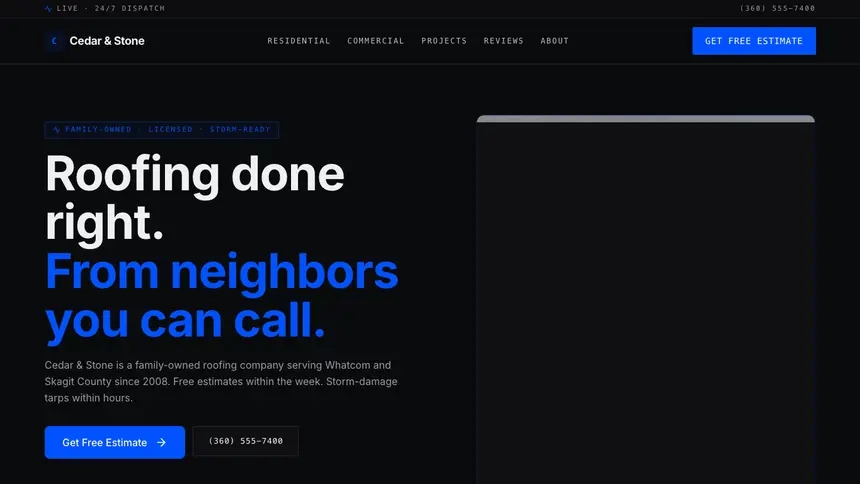 Roofing Trusted Finance demo website thumbnail