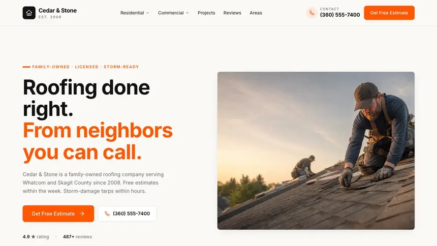 Roofing Approachable Support demo website thumbnail