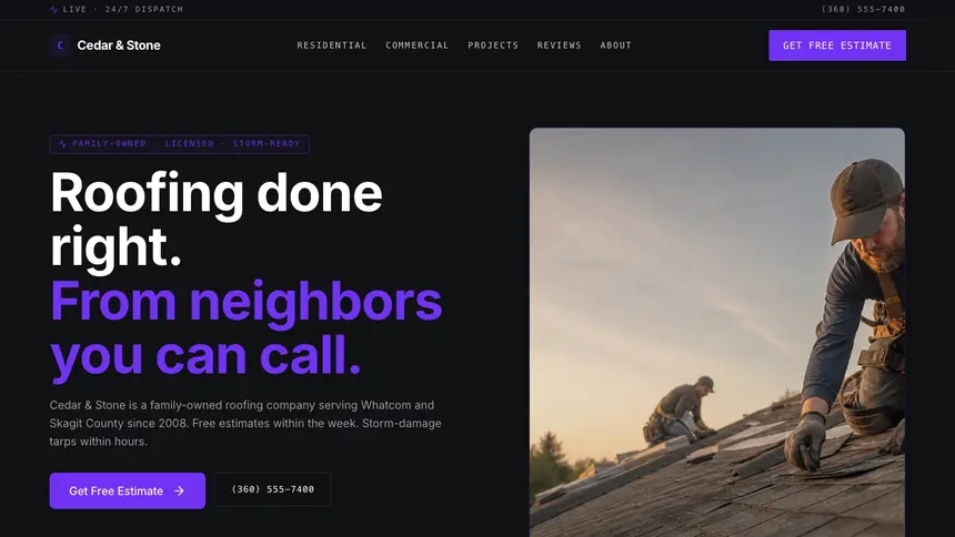Roofing Deep Contrast demo website thumbnail