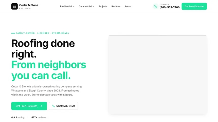 Roofing Bright Docs demo website thumbnail