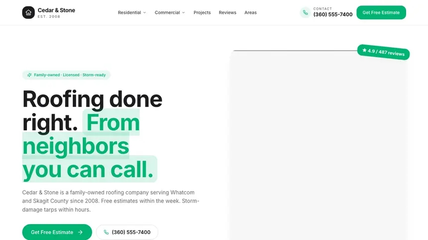 Roofing Open Canvas demo website thumbnail